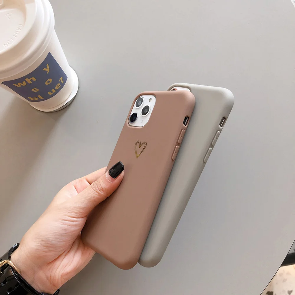 

Silicone Love Heart Couples Phone Case For iPhone 11 12 Pro X XR XS Max 7 8 Plus SE 2020 Candy Color Soft luxury phone case