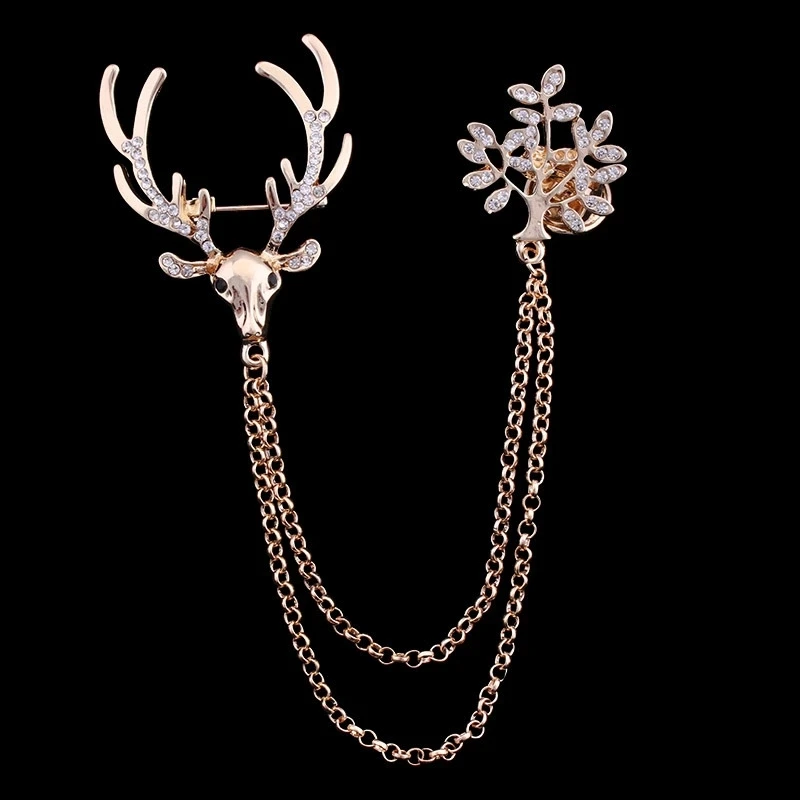 

Creative New High-end Chain Brooch Deer Head Clothing Alloy Diamond Brooch Accessories Brooch