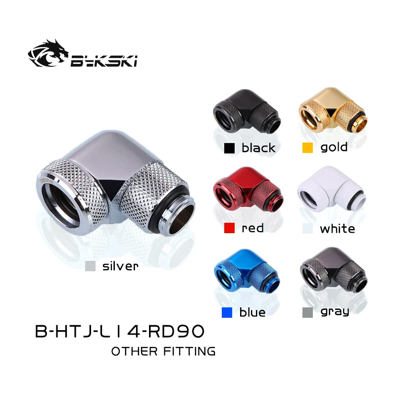 

Bykski 90 Degree Rotatable Hand-Tighten Hard Pipe Fitting, Rigid Tubing Connector, G1/4 4 Layers, B-HTJ-L14-RD90, Blue,gold,white,red,silver,black,grey 7 colors