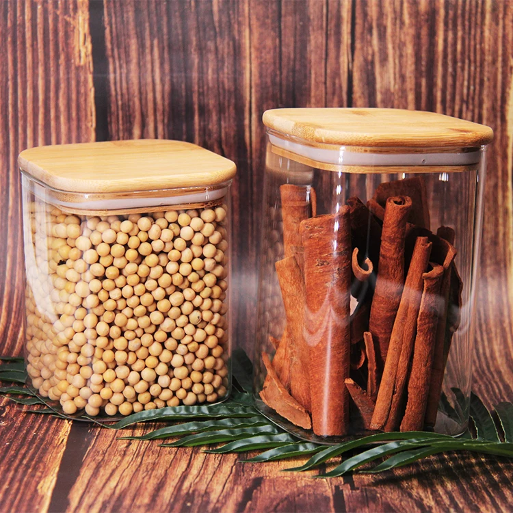 

Home Usage Clear High Borosilicate Glass Storage Spice Jar With Bamboo Lid