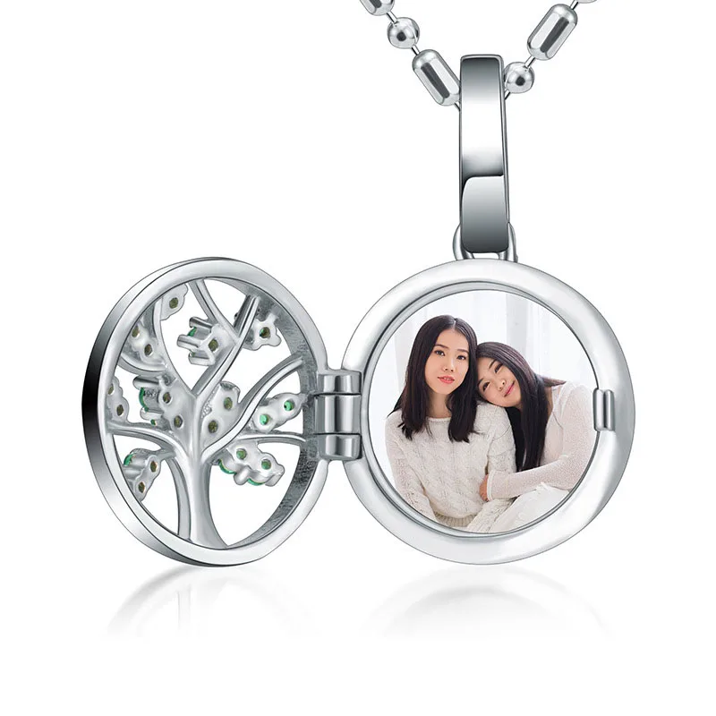 

High Quality S925 Custom Color Picture Circle Locket Tree Necklace of Life Necklace, Whitegold