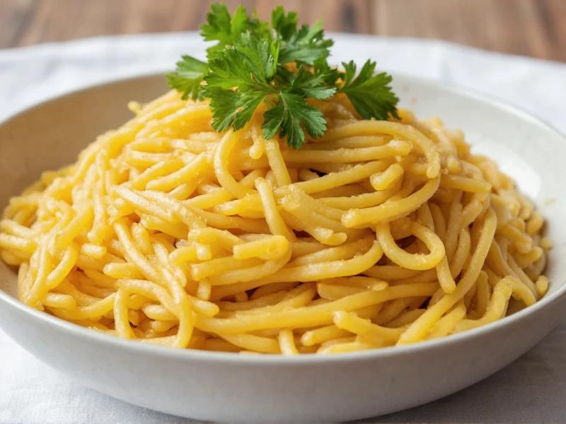 Freshly cooked noodles in bowl with parsley garnish
