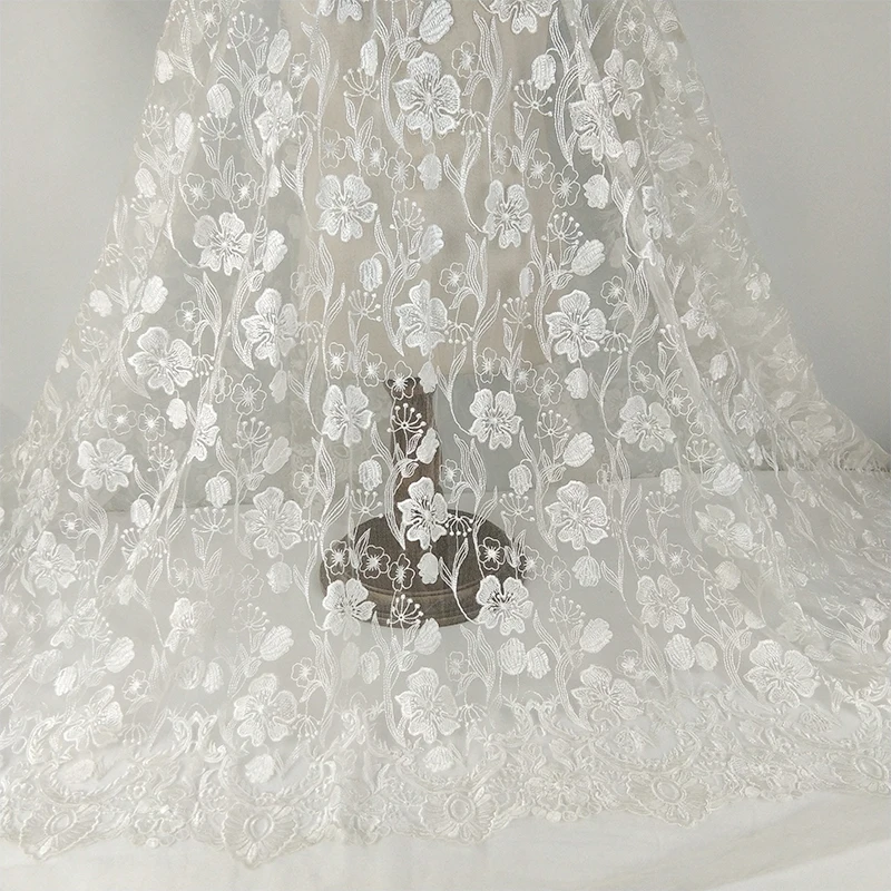 

White wedding floral embroidery lace fabric, Ivory