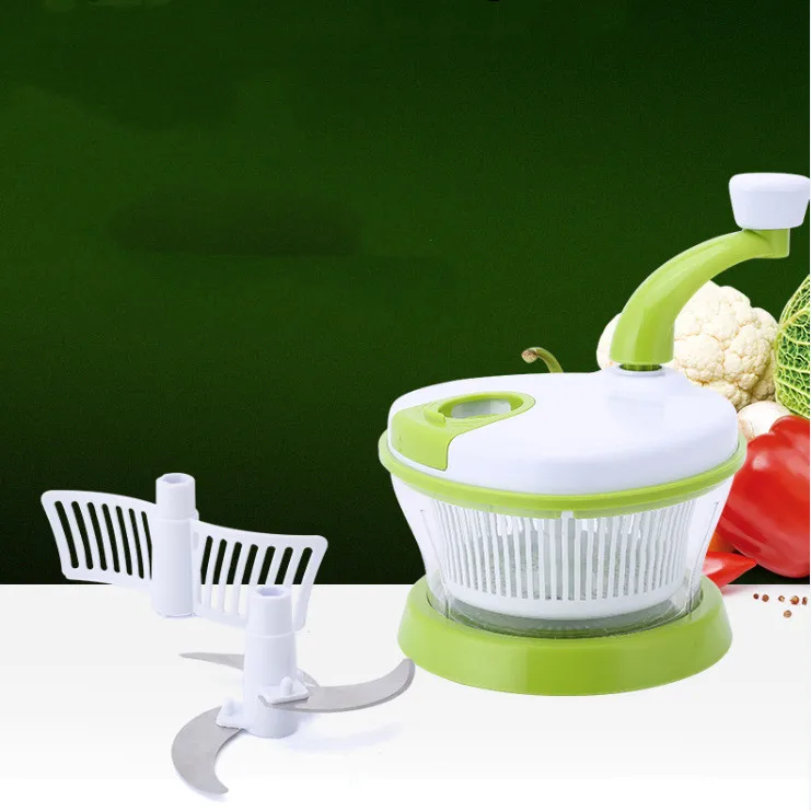 

Food Processor - Kitchen Accessories - Vegetable Slicer - Salad Spinner - Manual Food Chopper, White and green