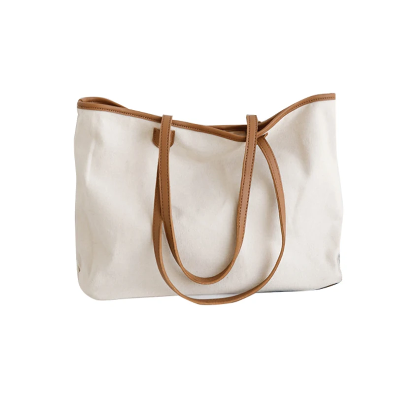 

Hot sale  canvas tote bag leather handle fashion multi-purpose outdoor handbag for shopping, Customizable
