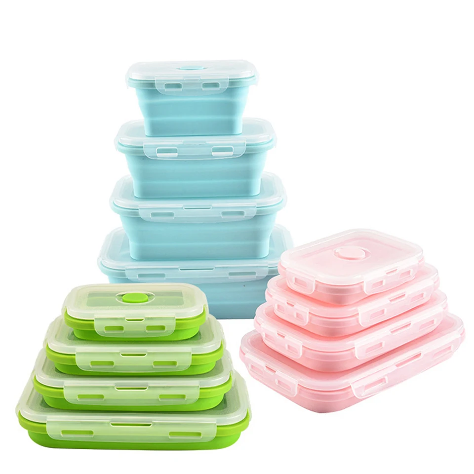 

New Design Food Grade 4pcs/Set Folding Silicone Lunch Box Set Containers Set Lunch Box Food Storage Box