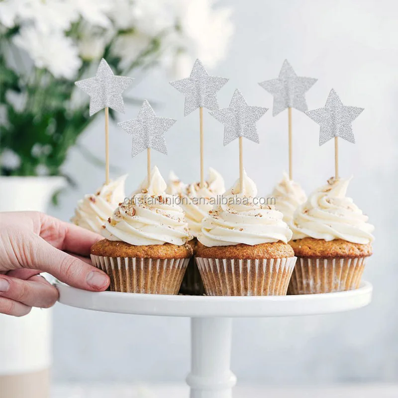 Gold Silver Paper Star Stick Flag Color Pentagram Moon Birthday Party Decoration Food Cake Dessert Wooden Plug In Wholesale Buy Happy Birthday Party Supplies Acrylic Plastic Birthday Cake Card Decoration Cake Card Decoration
