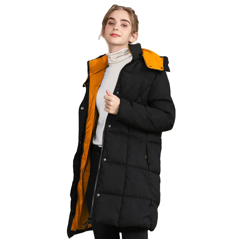 

2021 new women's winter thickened hooded mid-length cotton-padded coat contrast color of fashionable women's fashion slim