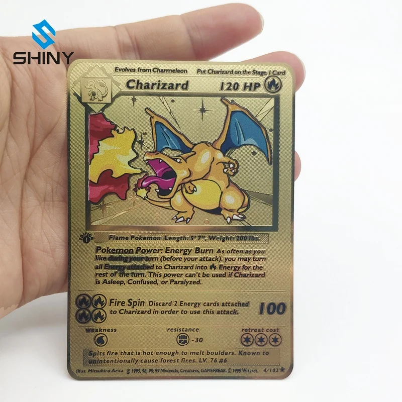 

Custom Metal Pokemon Charizard, Blastoise and Venusaur textured gold card collection cards
