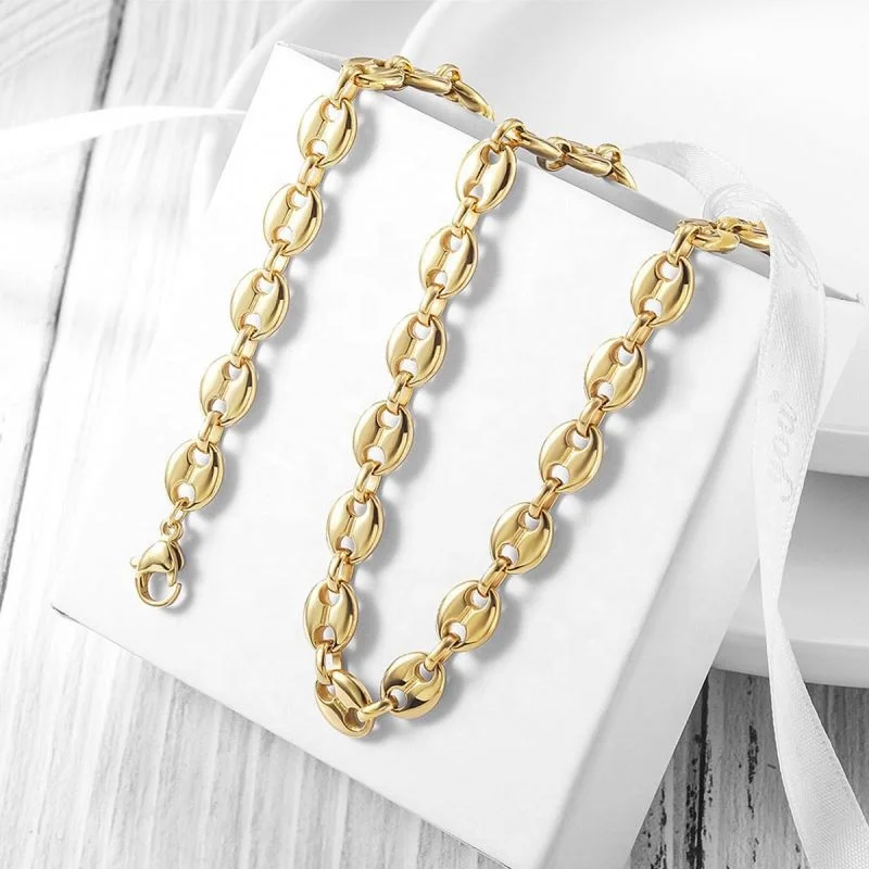 

TRENDY INS Pig Nose Chain Necklace Gold Plated Stainless Steel Coffee Beans Chain Necklace Punk Jewelry