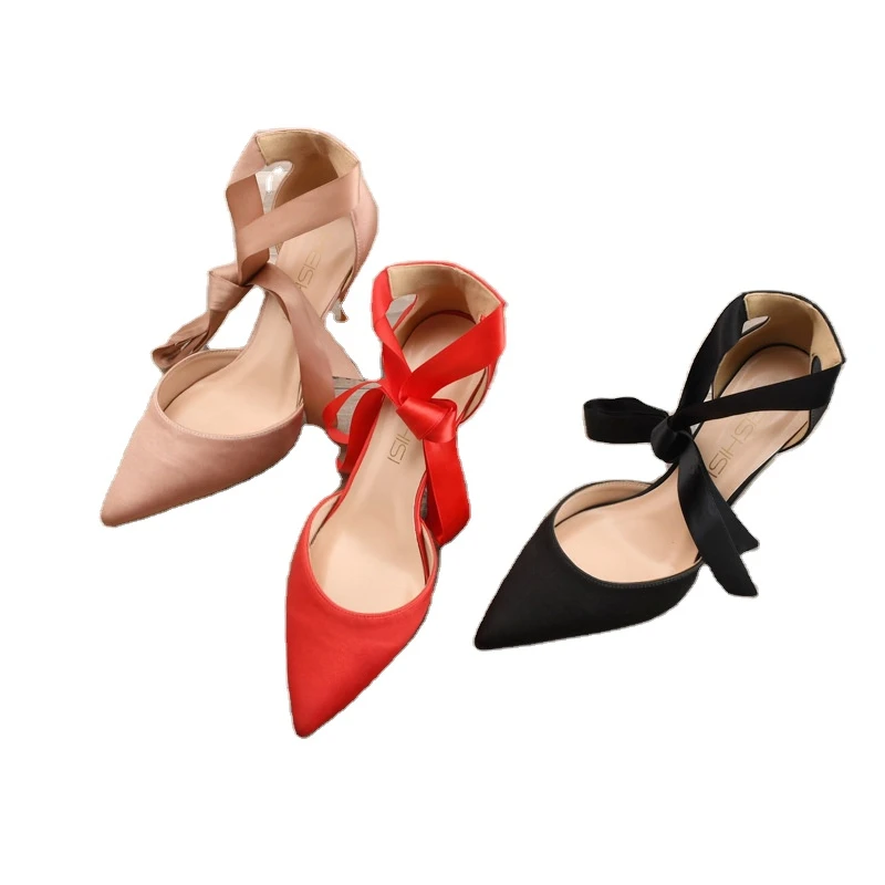 

2021 New Arrivals Summer Ladies female stiletto high heel sandals silk ribbons womans high heel sandals brand high heel sandal