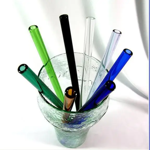 

Wholesale Promotional Glass Drinking Reusable eco bent glass straw dispenser, Clear and blue