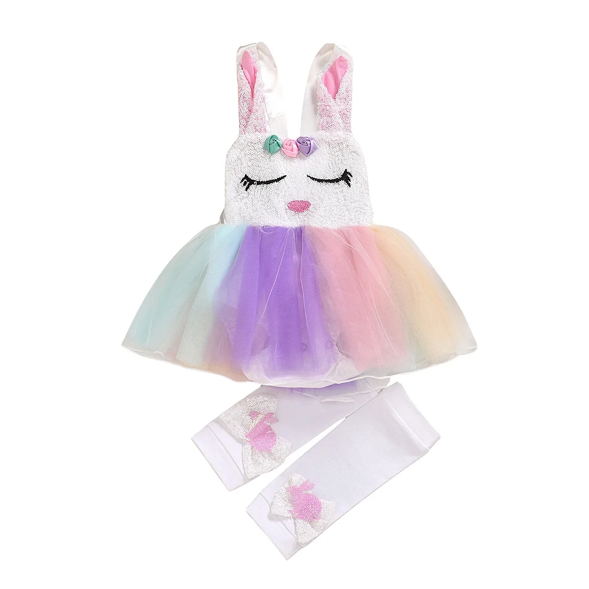 

New fashion Easter boutique delicate and elegant girls' dresses lovely cartoon princess dress suit bunny net yarn dress, #1