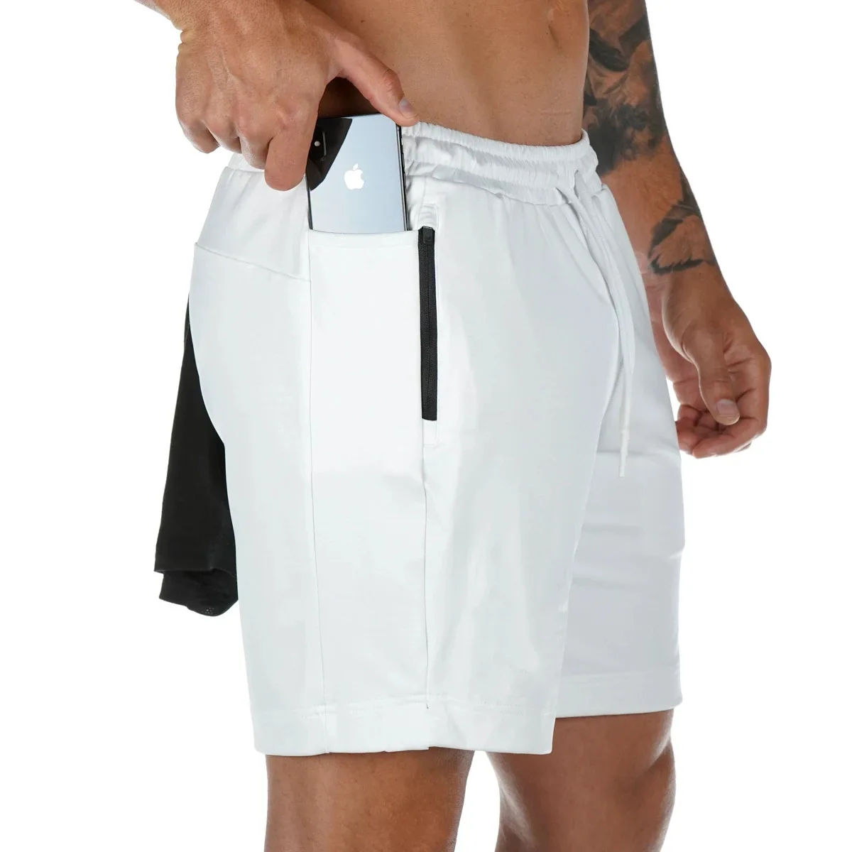 

Summer men's muscle fitness casual sports shorts quick dry breathable fitness five-minute pants, Black/white/grey