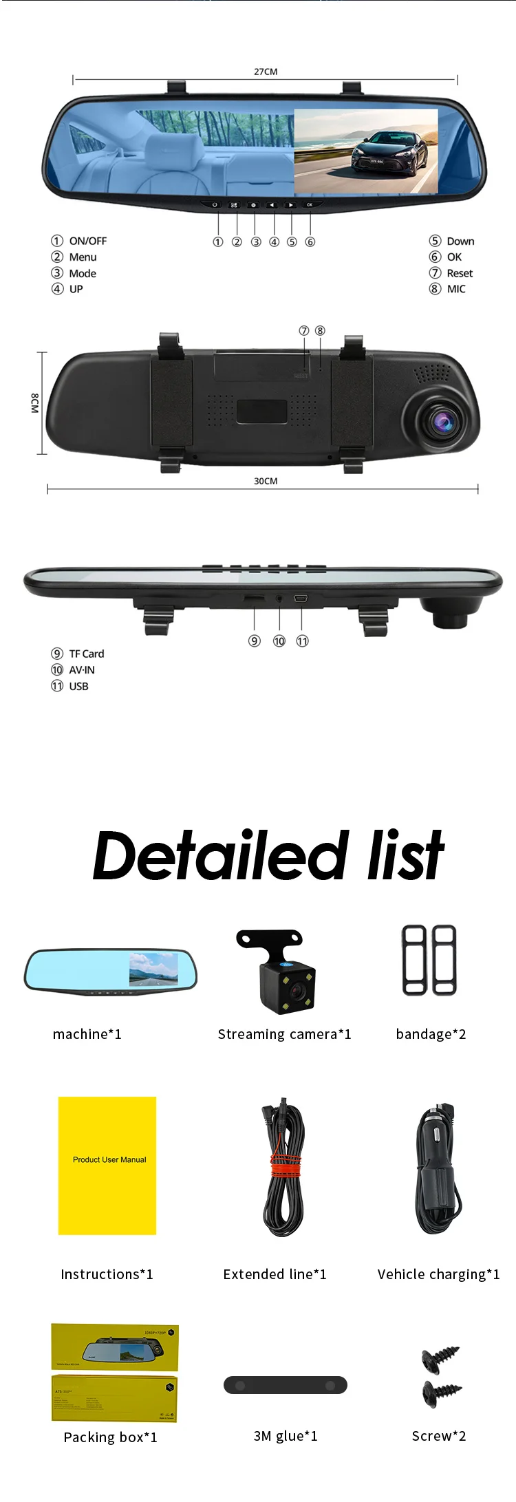 car dvr rear view mirror