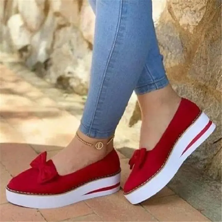 

Factory Sale Women Walking Shoes Solid Color Simple Platform Bowknot Classic Casual Shoes