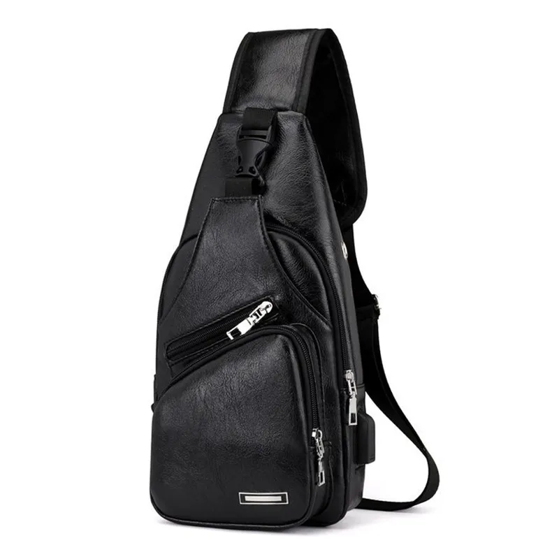 

Wholesale hot selling New casual fashion one-shoulder backpack usb charging chest bag pu men's chest bag business messenger bag