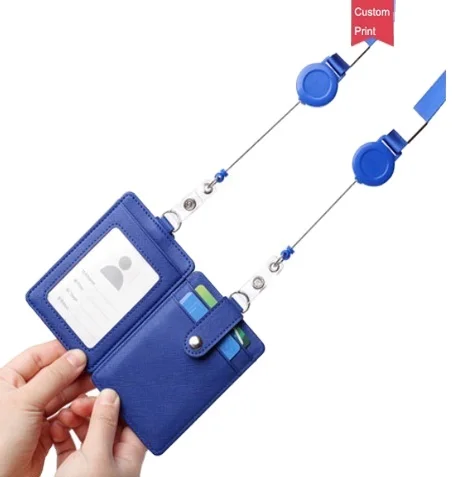 

Wholesale custom lanyard PU leather wallet business id credit card holders