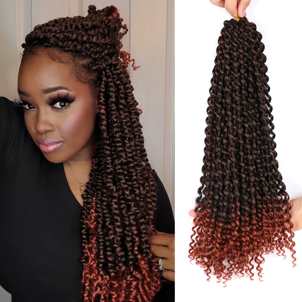 Pre-Looped Bohemian Curly Kankelon Synthetic Braiding Hair Extensions Passion Twist Crochet Hair Orange for Ombre Water Wave for