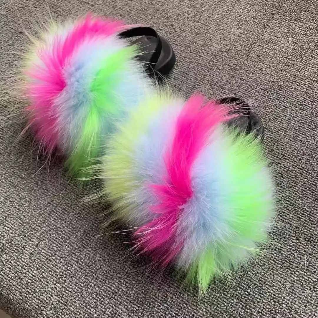 

Children's fur slide Unicorn handbag set fluffy artificial fur indoor slippers cute cartoon children's fur Waist Bag Plush sanda