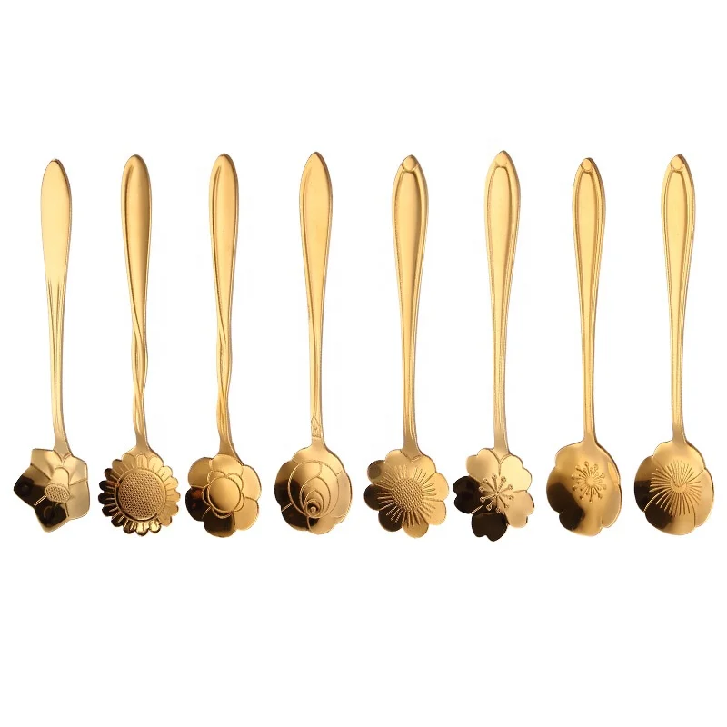 

Wholesale Creative Flower Spoon Stainless Steel Sugar Tea Set Stirring 304 Coffee Spoon, Gold,silver,rosegold