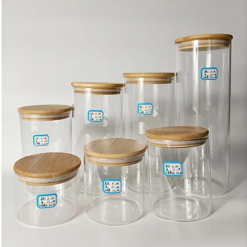 

Small Wide Mouth Storage Round Food Clear Custom Borosilicate Glass Jar With Bamboo Lid, Transparent color