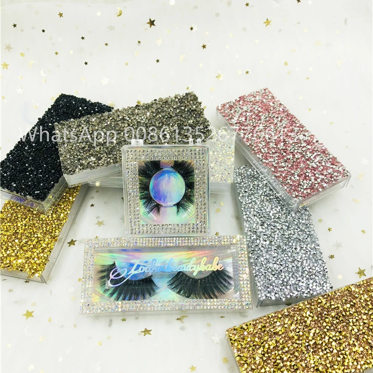 

Glitter Bling diamonds Empty Diamond Lash Box Bling Mink Eyelash Case square lash box without Eyelashes, Natural black
