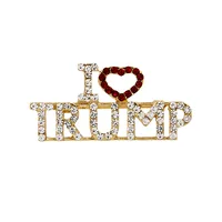 

E258 New Style Women I Love Trump Rhinestone Letter Glitter Gold Brooches Heart Pin Gift Trump Brooch Pin