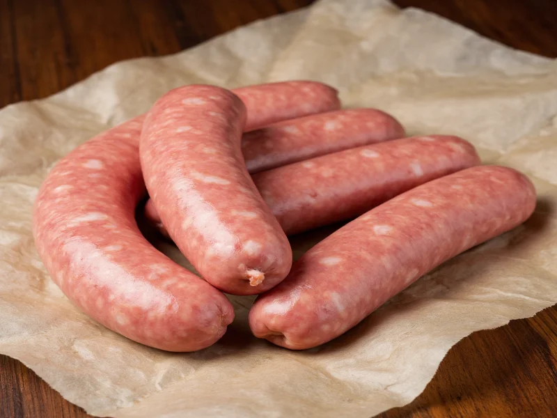 Freshly made pork sausage links on butcher paper