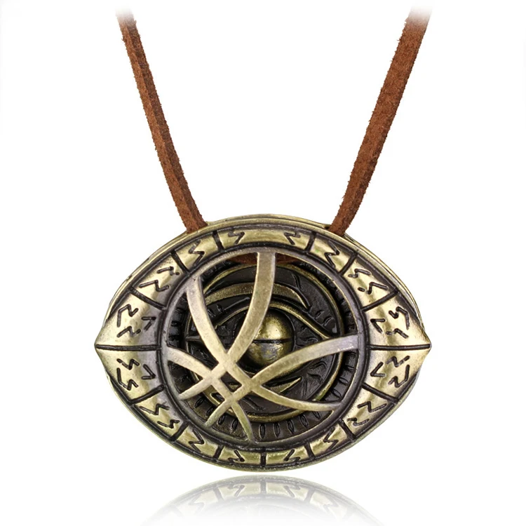 

Hot Movie Necklace jewelry Fashion Strange Eye of Agamotto Pendant necklace with brown Korea suede rope chain for men, Gold,silver