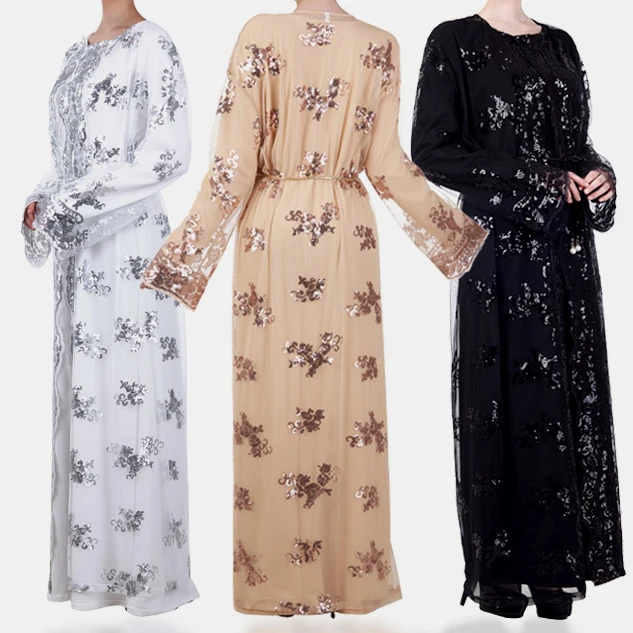 

Zakiyyah zk212 New Style dubai casual cardigan fashion abaya for girl 2019 sequin dress wholesale turkish woman caftan moroccan, White, champagne, black