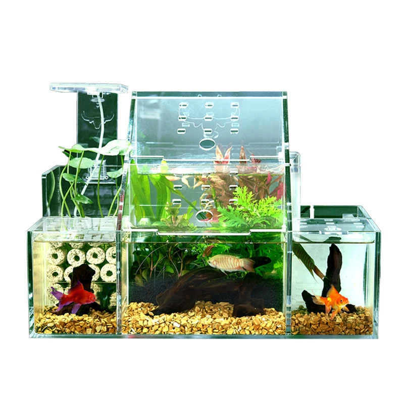 

Custom size glass plastic acrylic aquarium fish tank Ecological LED lamp betta fish tank acrylic desktop small fish tank