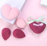 

Hot Sell 2pcs Latex Free Sponge Set Customized Logo Super Soft Heart Shaped Makeup Sponge Blender For Valentine's Festival