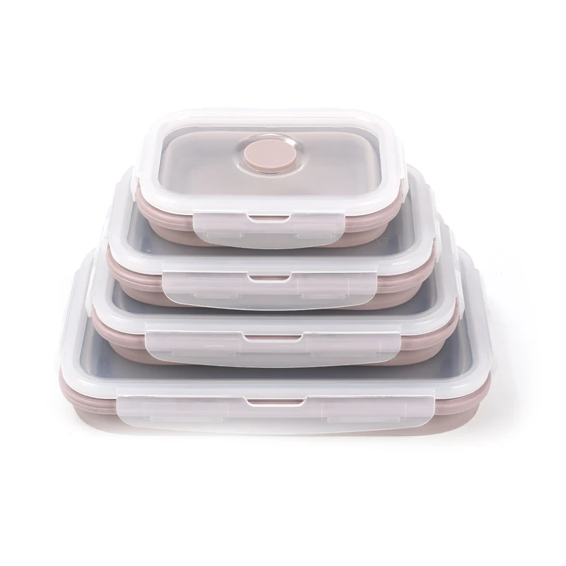 

MZL Environmentally Friendly Colorful Square Collapsible Silicone Food Containers Storage 4 Pack Lunch Bento Box With Lid 350ML