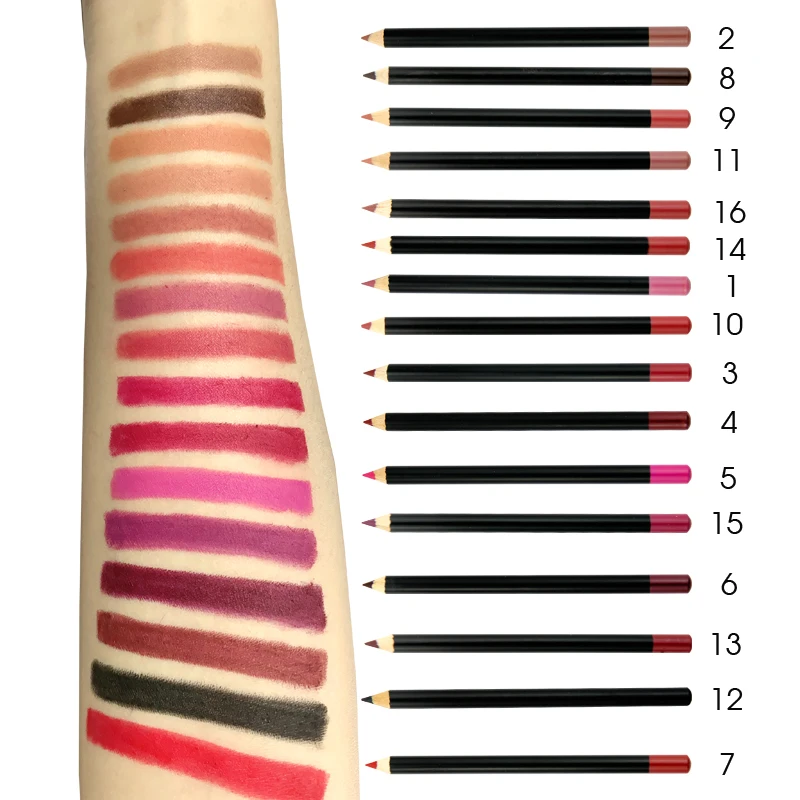 

Wholesale lip liner private label waterproof lipliner pencil high pigment matte 16 colors custom lipliner