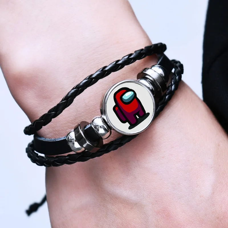 

Anime doll bracelet Among us leather Game peripheral PU bracelet for women men kids, Black,blue, brown