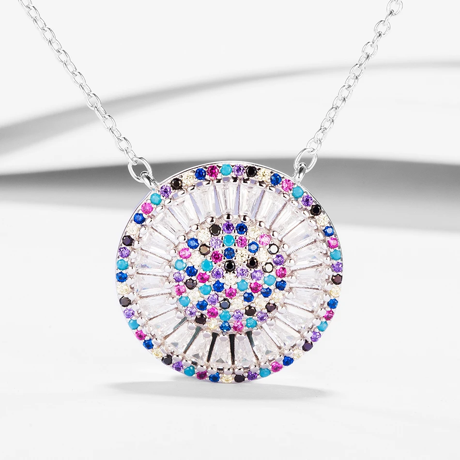 

Stylish 925 Sterling Silver Necklace With Colorful CZ Blue Eye Pendant Necklace Fit Women Fashion Jewelry