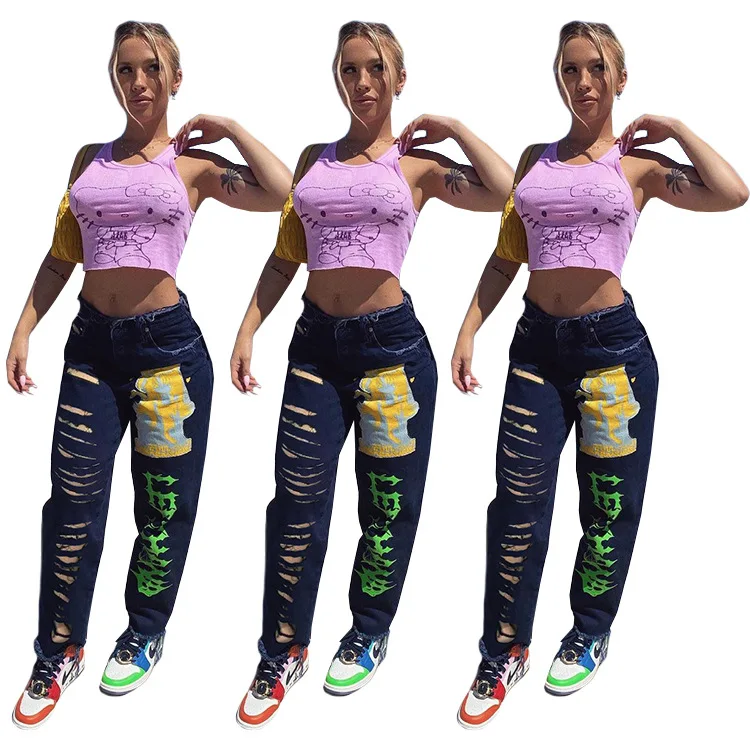 

New Arrivals Mujer Tracksuit Joggers Button Closure Pattern Letter Print Women Jogger Pant