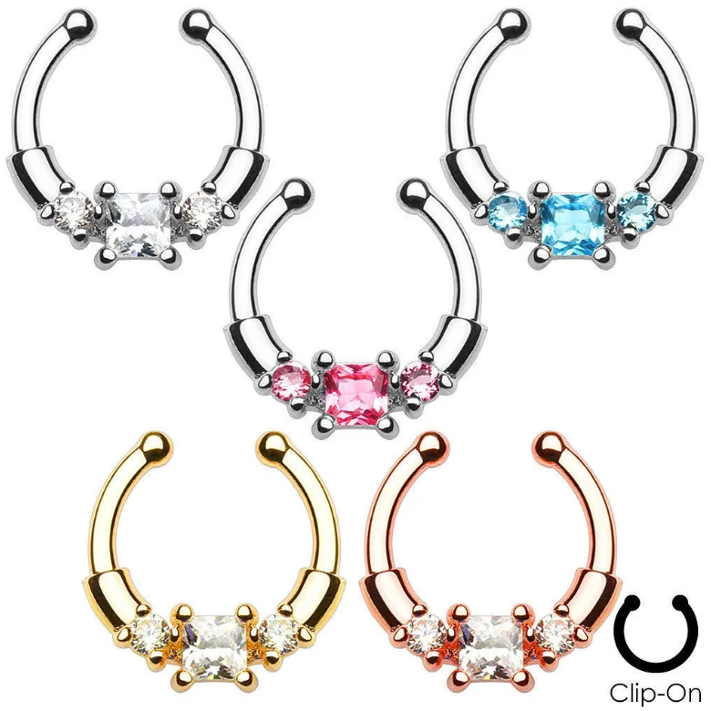 

Factory Nose Horseshoe Ring Nose Septum Ring Square Diamond Copper Nose Rings Clicker Non Piercing Jewelry