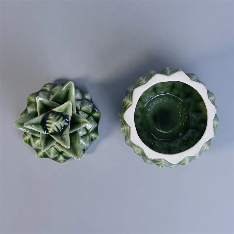 Pineapple-shape ceramic votive candle vessel luxury candle holder with lid home decor wholesale