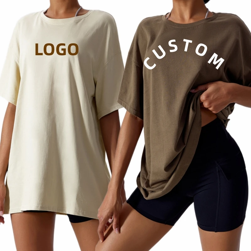 

High Quality Oversized T-shirt for Women 100% Cotton Solid Short Sleeve Cloth Blank Custom Logo Basic Loose Fitting Workout
