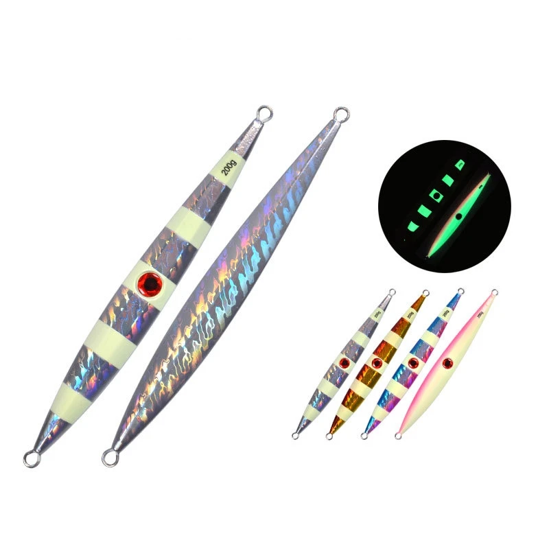 

Top Right 200g 250g 300g Jig049 Colorful Metal Japanese Slow Fall Pitch Fishing Lure Luminous Sinking Lead Metal Flat Jigs, 4 colors