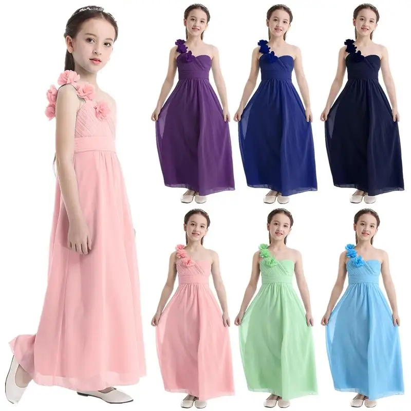

Wholesale One-shoulder Flower Girl Long Dress Wedding Bridesmaid Party Prom Ball Gown