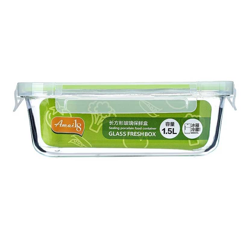 

High Borosilicate Rectangular Pyrex Glass Food Container With Airtight Lid / Lunch Box Factory Cheap