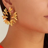 

Gold Silver Leaf Leaves Flower Stud Earrings for Women Luxury Vintage Geometric Plant Metal Wedding Jewelry