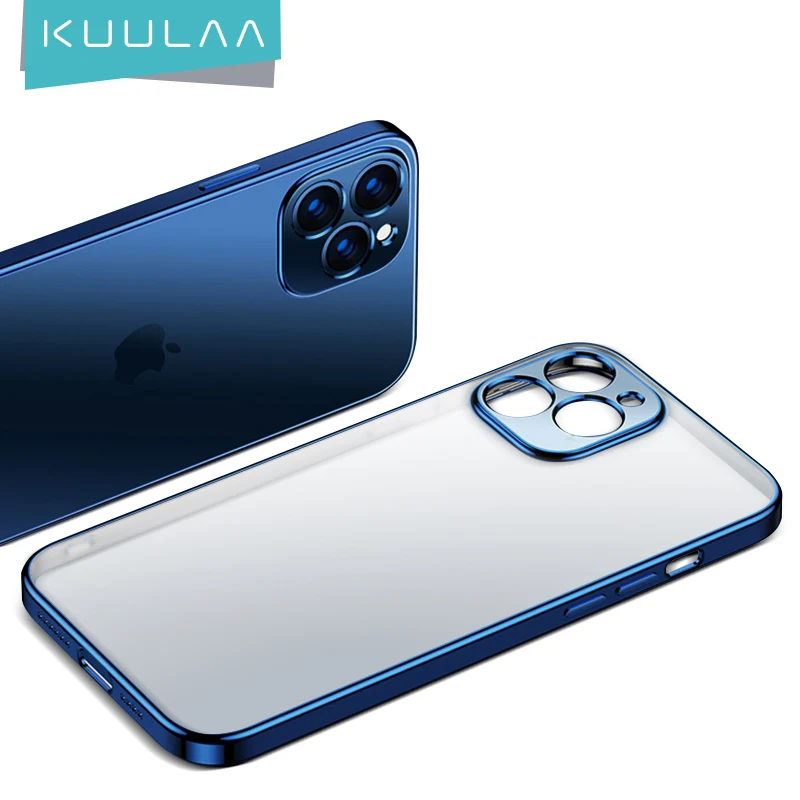 

KUULAA Luxury Shockproof Silicone Covers Transparent Protection Back Cover Phone Cases For iPhone 12 Pro Max Mini, Black/green/sliver/gold