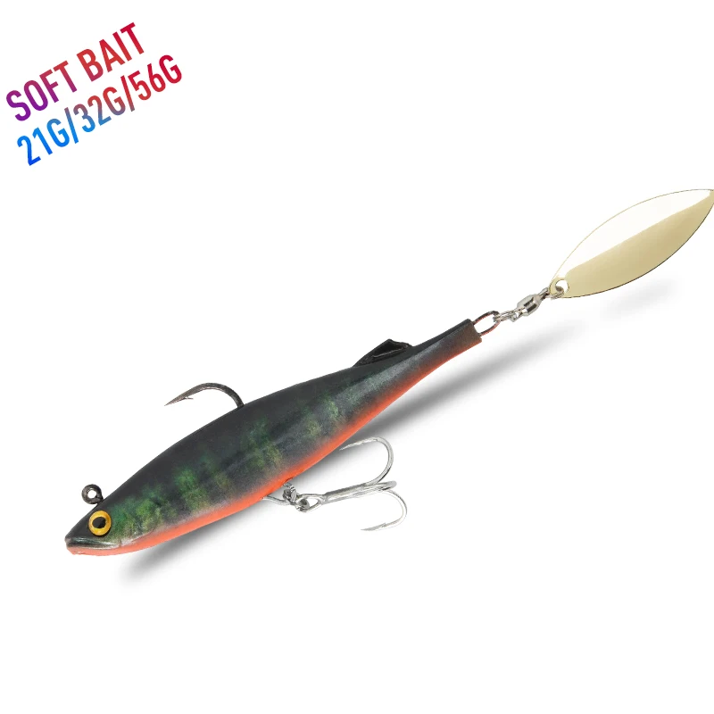 

Kingdom SPINTER 2021 Fishing Lures Casting Big Soft Swim Baits With Spoon on Tail Sinking Action 3D Printing Soft Lure, 8 colors