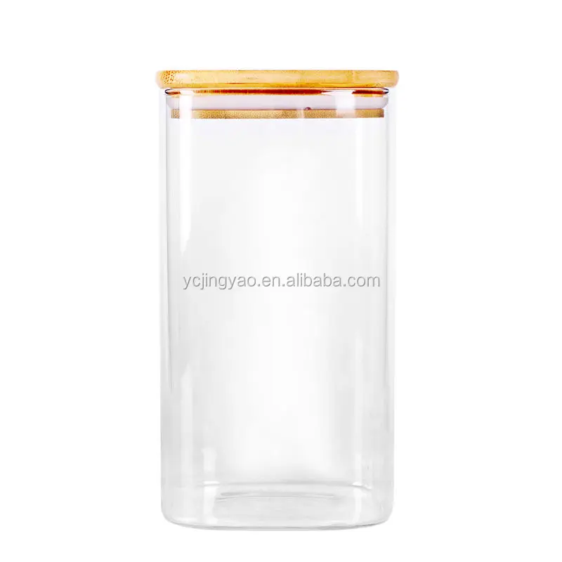 

Clear Square Borosilicate Glass Storage Jar with Bamboo Lid, Transparent