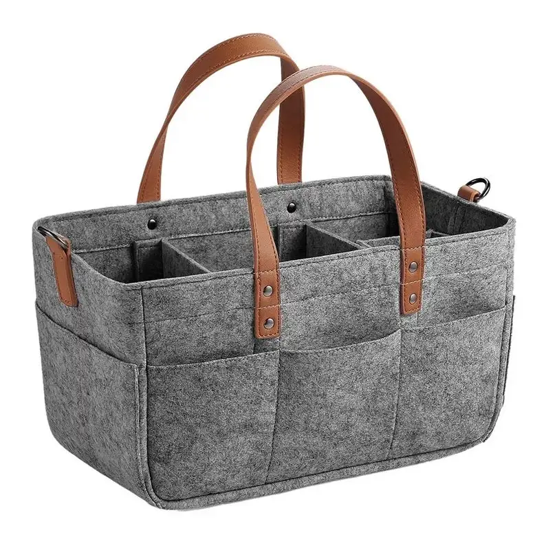 

thick felt baby diaper caddy bag grey felt diaper organiser with leather handle, Customized color