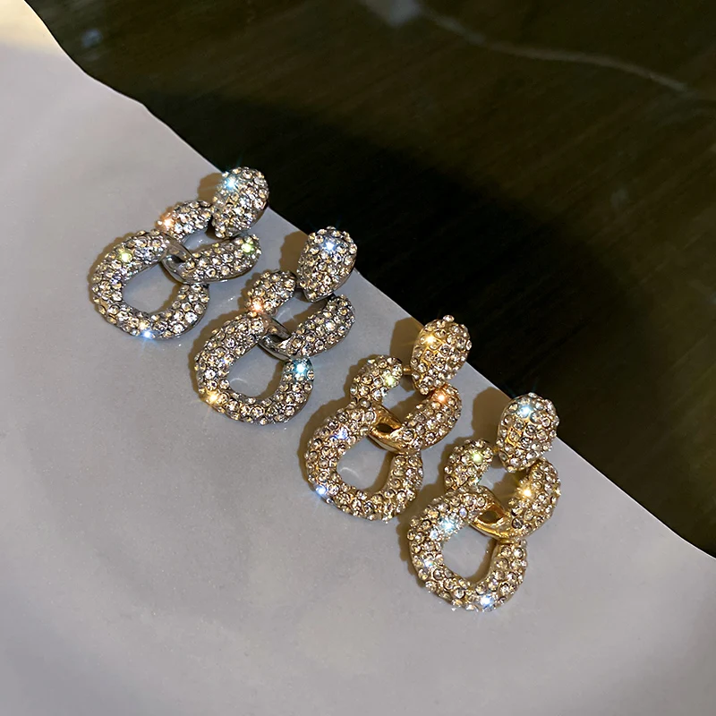 

trendy fashion crystal double chain earring